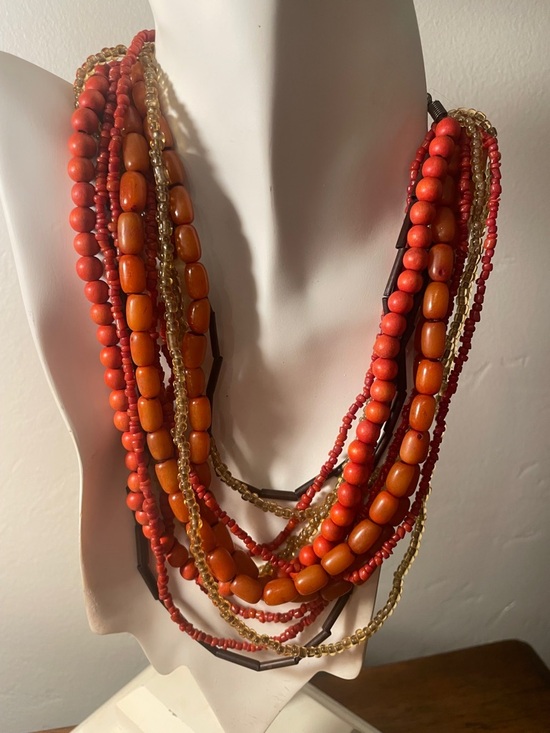 Jewelry - Multi-Strand Orange, Red, & Brown Beaded Women's Necklace - Unbranded